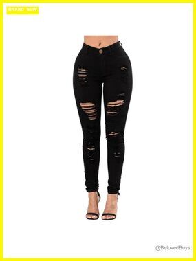 High Waist Ripped Skinny Jeans Stretch Denim Pants Slim Fit Distressed